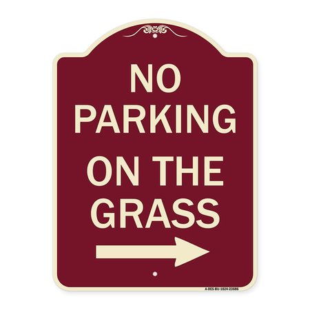 SIGNMISSION No Parking on Grass W/ Right Arrow Heavy-Gauge Aluminum Architectural Sign, 24" x 18", BU-1824-23686 A-DES-BU-1824-23686